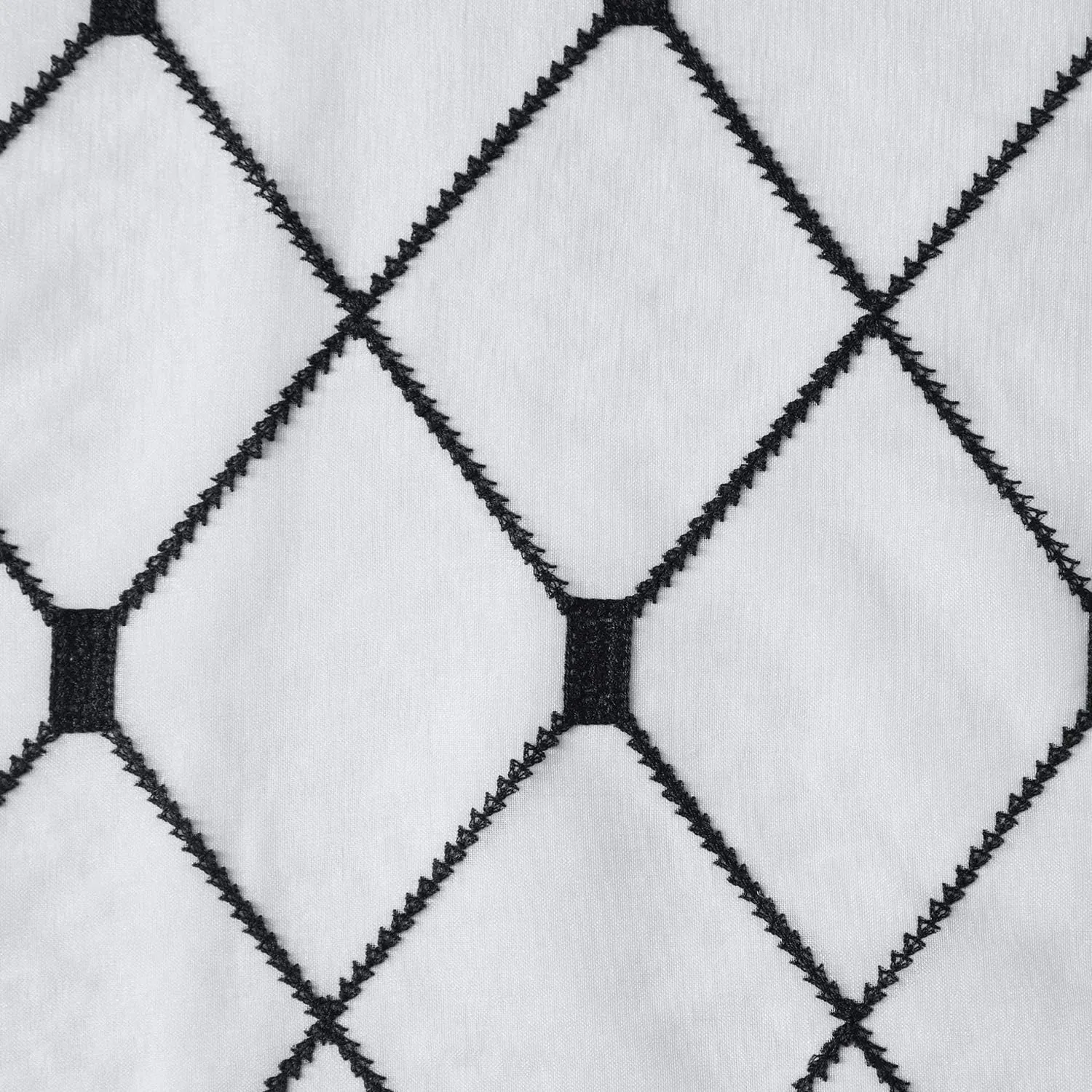 Top Finel White Sheer Curtains 84 Inches Long Black Embroidered Diamond Grommet Window Curtains for Living Room Bedroom, 2 Panels