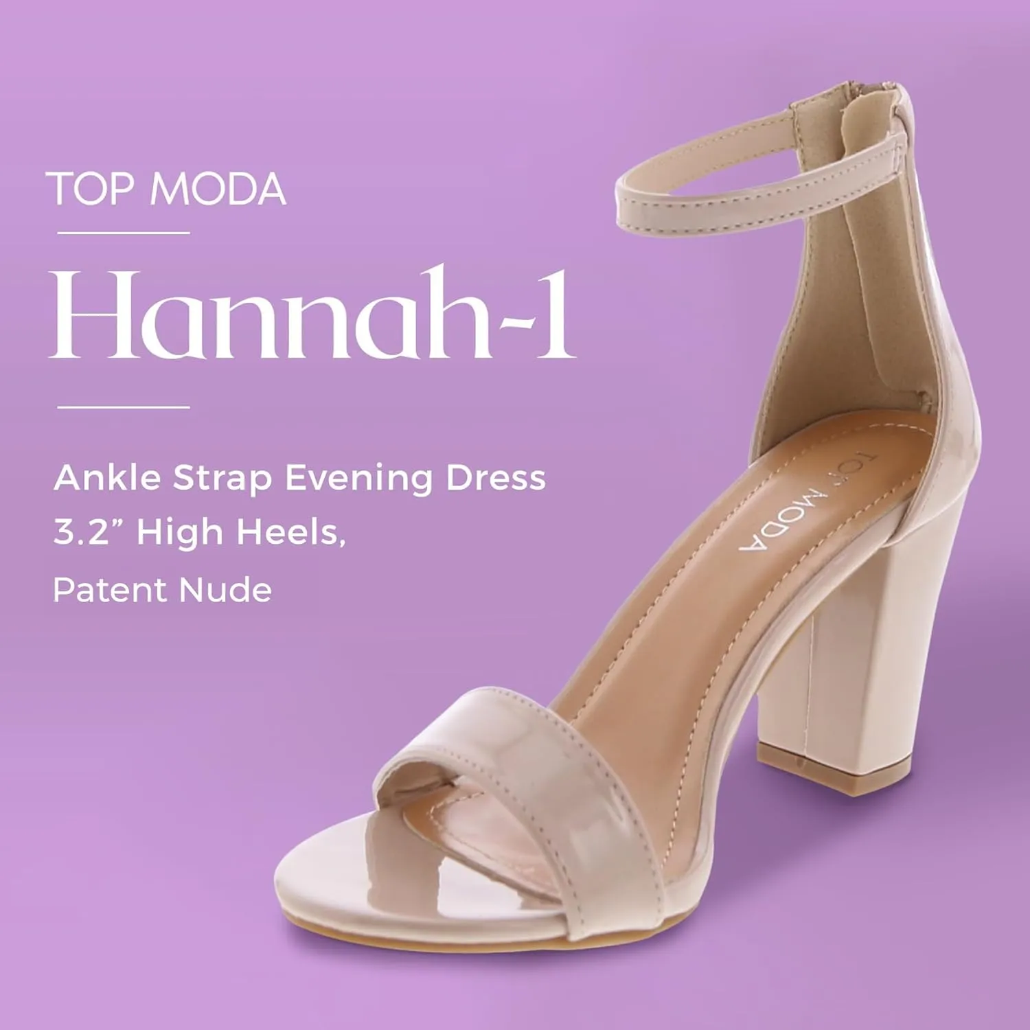TOP MODA Hannah-1 Ankle Strap Dressy High Heel Sandal, Non-slip Sole, For Wedding, Party, Prom, Evening Wear, or Any Occasion, Sleek Style Block Heel Sandals