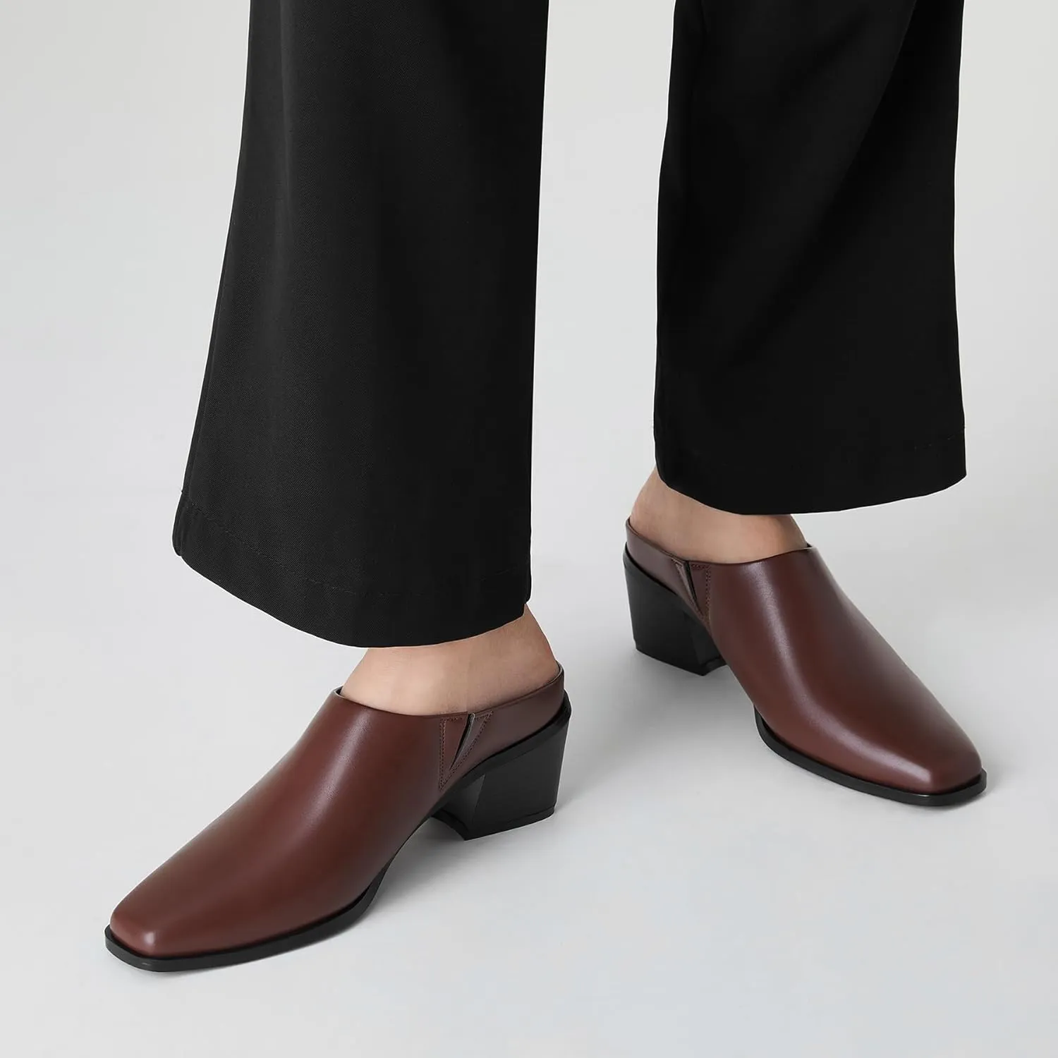 Trary Womens Mules, Closed Square Toe Chunky Heel Mules, Low Block Heel Backless Loafers Shoes, Slip On Mules for Women Dress Party Shoes