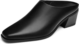 Trary Womens Mules, Closed Square Toe Chunky Heel Mules, Low Block Heel Backless Loafers Shoes, Slip On Mules for Women Dress Party Shoes