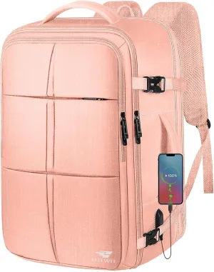 Travel Backpack, 55L Carry On Backpack for Men Women Flight Approved, Expandable Large Luggage Bag Daypack Water Resistant Overnight Business Weekender Bag, Fits 18.4 Inch Laptops, Pink