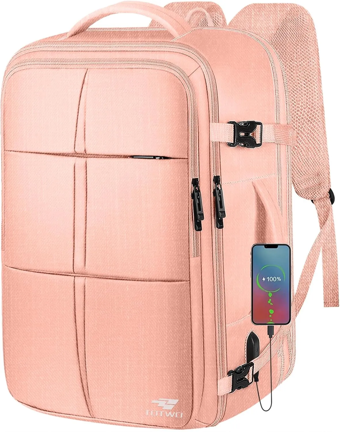 Travel Backpack, 55L Carry On Backpack for Men Women Flight Approved, Expandable Large Luggage Bag Daypack Water Resistant Overnight Business Weekender Bag, Fits 18.4 Inch Laptops, Pink