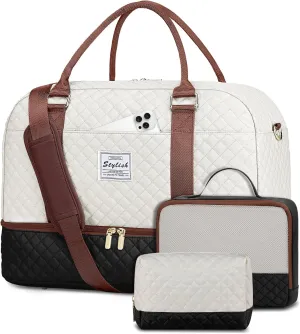 Travel Duffle Bags for Women - Overnight Weekender Bags With Toiletry Bag Carry On Duffel Bags with Shoe Compartment Hospital Bag with Wet Pocket for Labor Delivery Gym Bag Wet Pocket Black Brown