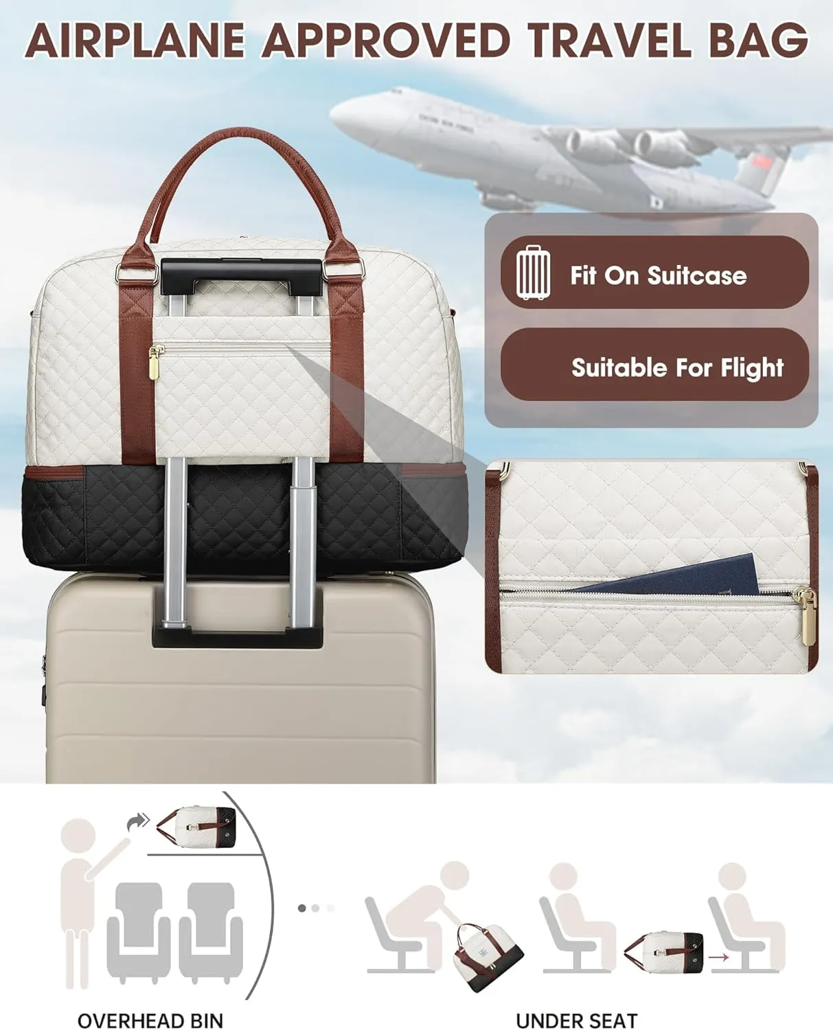 Travel Duffle Bags for Women - Overnight Weekender Bags With Toiletry Bag Carry On Duffel Bags with Shoe Compartment Hospital Bag with Wet Pocket for Labor Delivery Gym Bag Wet Pocket Black Brown