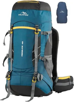 TREKELITE 60L Travel Backpack Hiking Trekking Bag Camping Rucksack for Men & Women with Shoe Compartment-English Blue