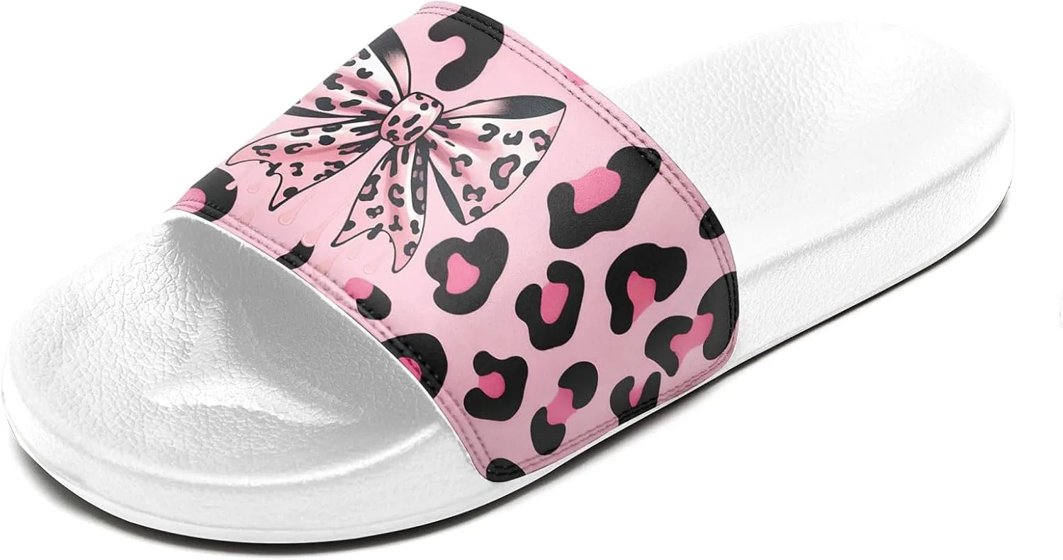 Trendy Preppy Aesthetic Slide Sandals for Women, Comfortable Stylish Bow Print Design Girls Beach Outdoor Slippers