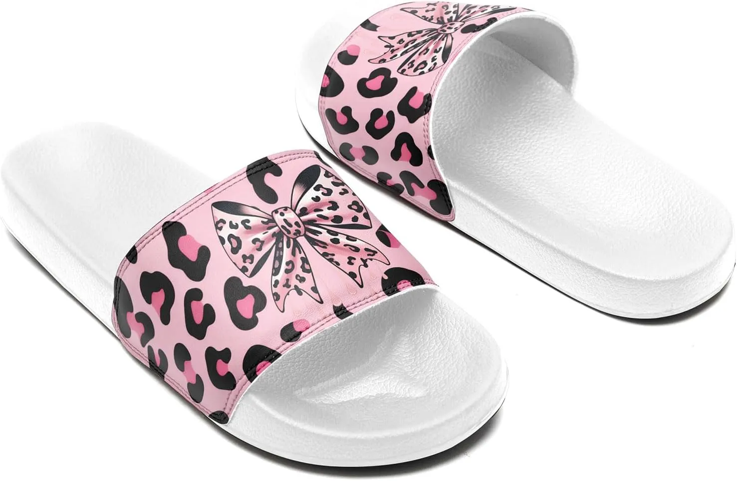 Trendy Preppy Aesthetic Slide Sandals for Women, Comfortable Stylish Bow Print Design Girls Beach Outdoor Slippers