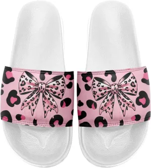 Trendy Preppy Aesthetic Slide Sandals for Women, Comfortable Stylish Bow Print Design Girls Beach Outdoor Slippers