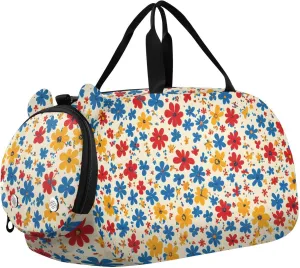 Tri - Color Flower Design Youth Sports Duffel Bag with Ventilated Shoe Compartment|All-Season Lightweight Travel Gym Bag for Girls & Boys|Water-Resistant Gear Bag