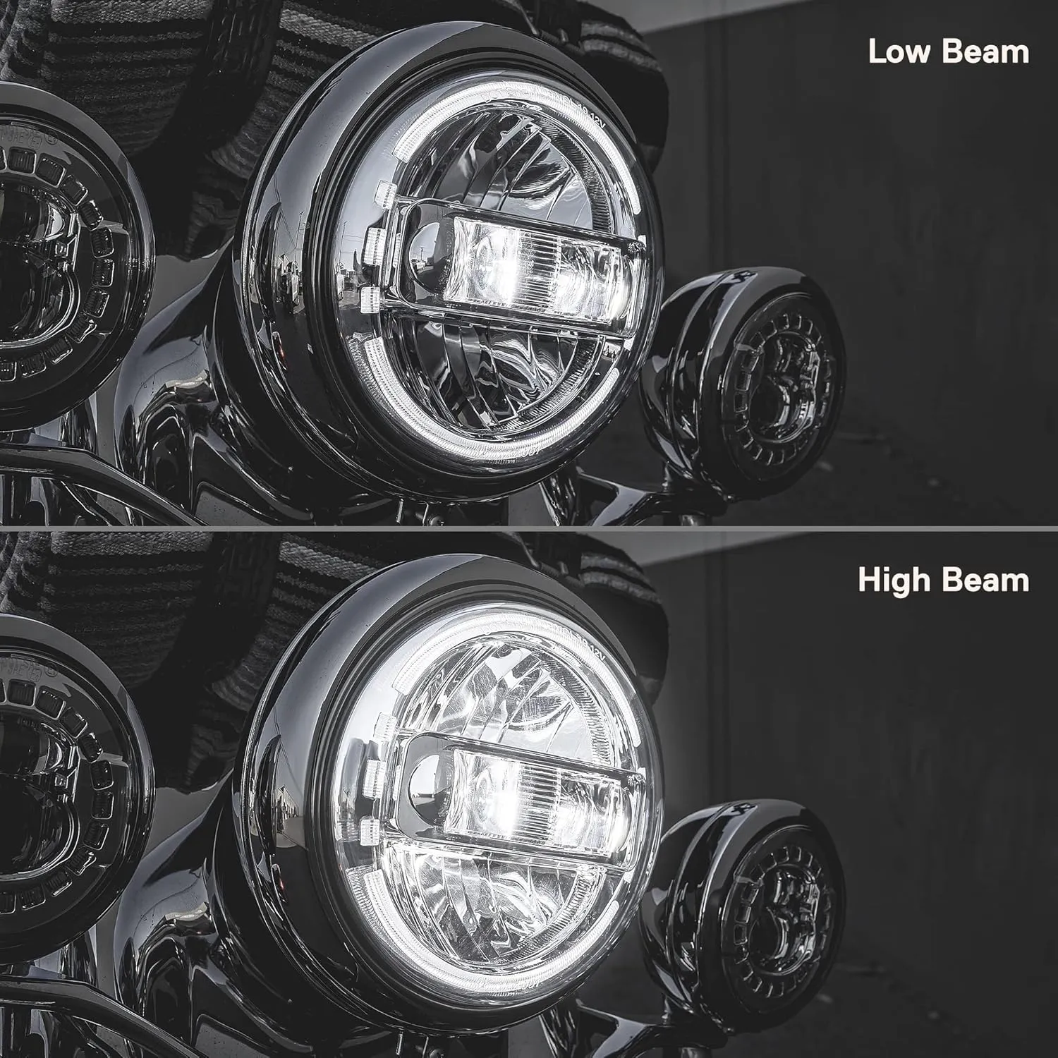 TRUE MODS 7" LED Headlight for Harley Davidson   Mounting Bracket [DOT Approved] [Chrome-Finish] [HALO DRL] [H4 Adapters] For Touring Dyna Electra Glide Road King Softail Fatboy Road Glide