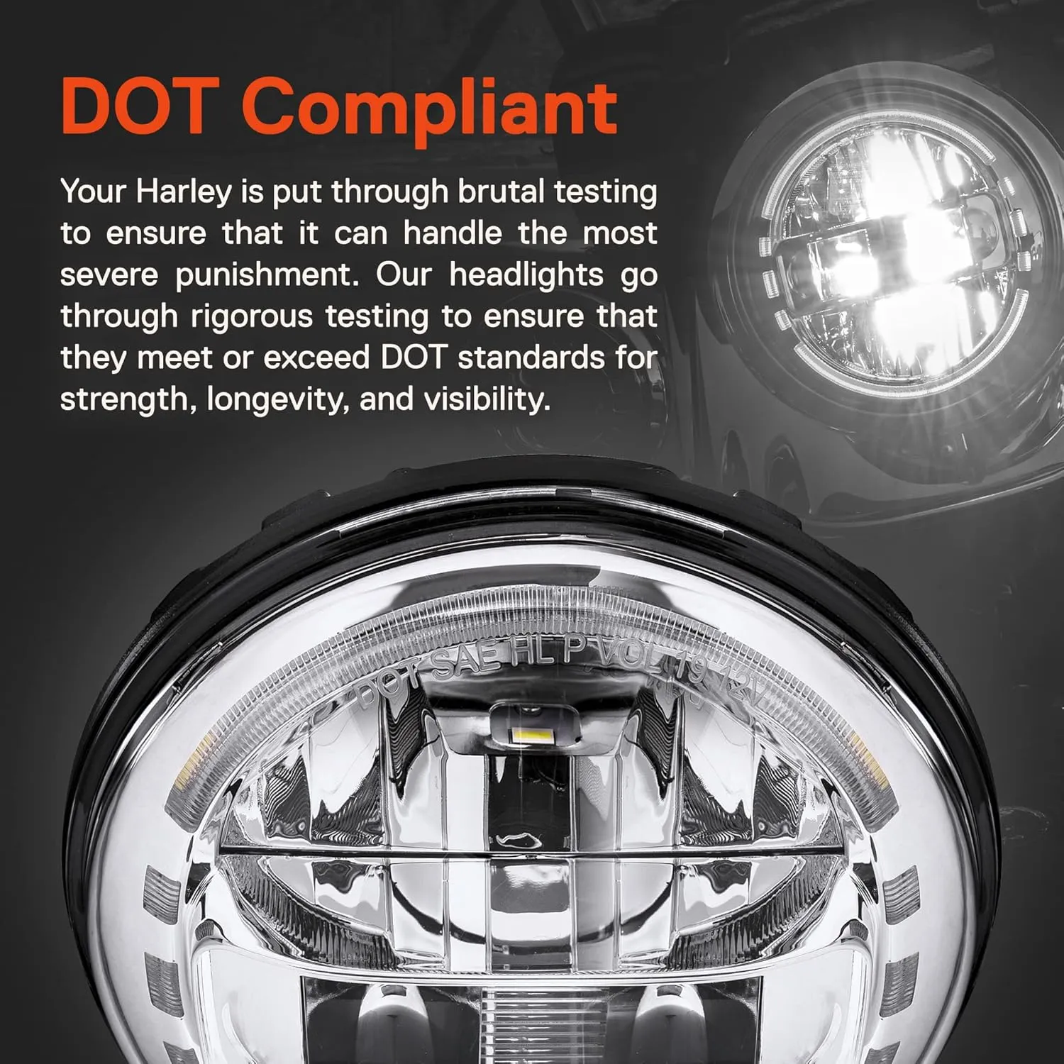 TRUE MODS 7" LED Headlight for Harley Davidson   Mounting Bracket [DOT Approved] [Chrome-Finish] [HALO DRL] [H4 Adapters] For Touring Dyna Electra Glide Road King Softail Fatboy Road Glide