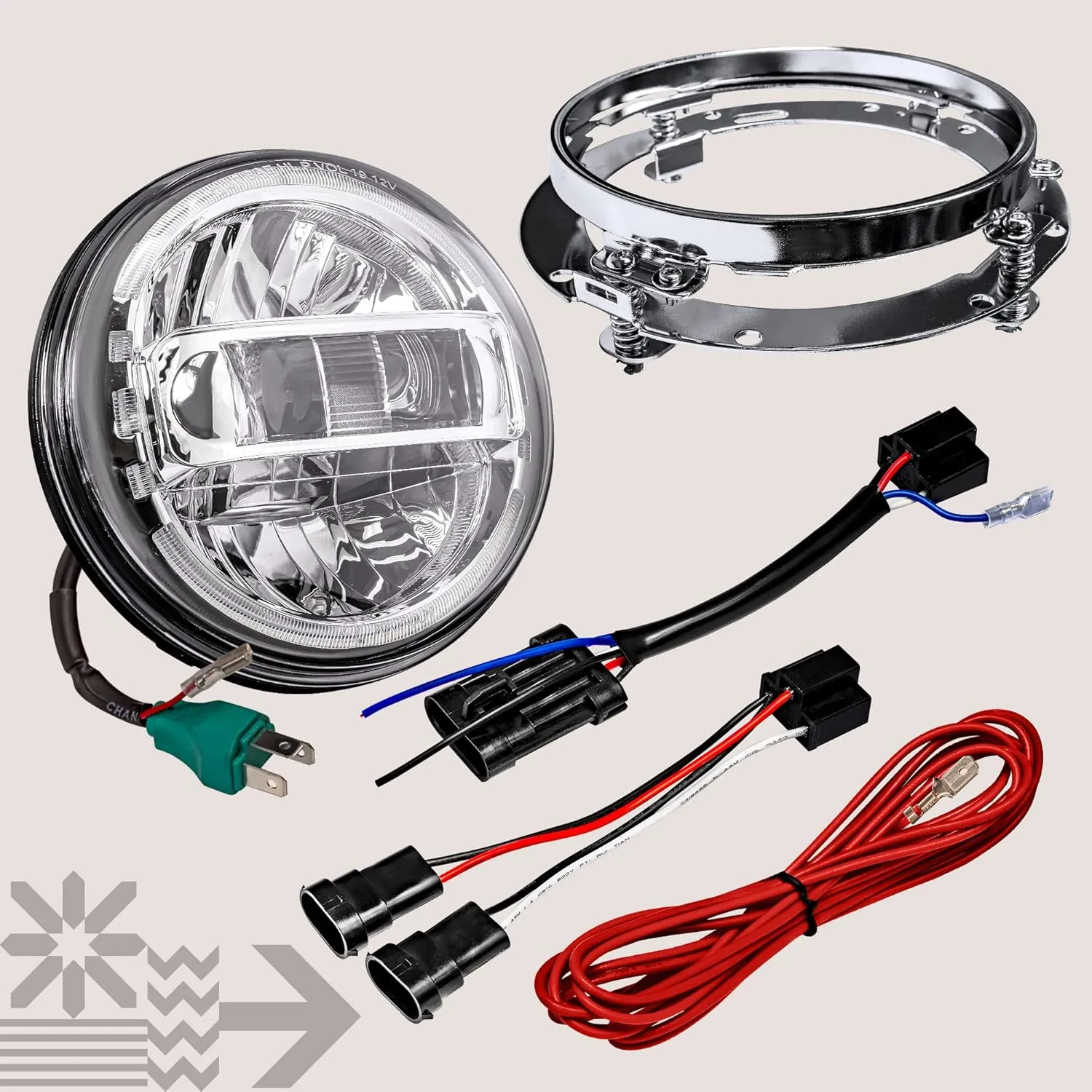 TRUE MODS 7" LED Headlight for Harley Davidson   Mounting Bracket [DOT Approved] [Chrome-Finish] [HALO DRL] [H4 Adapters] For Touring Dyna Electra Glide Road King Softail Fatboy Road Glide