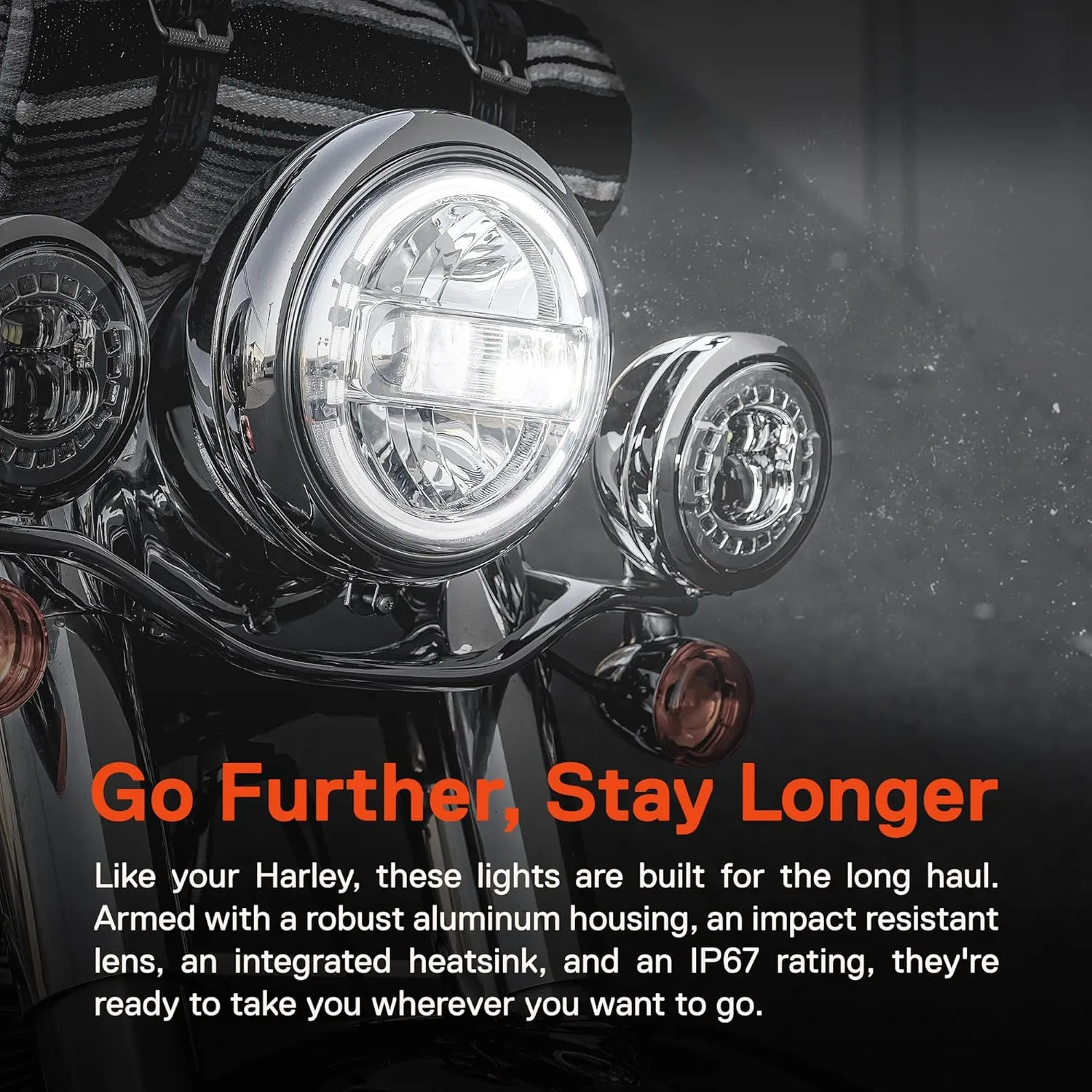 TRUE MODS 7" LED Headlight for Harley Davidson   Mounting Bracket [DOT Approved] [Chrome-Finish] [HALO DRL] [H4 Adapters] For Touring Dyna Electra Glide Road King Softail Fatboy Road Glide