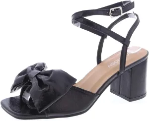 TruFox Women's Metallic Bow Heeled Sandals Chunky Heel Ankle Wrap Dressy