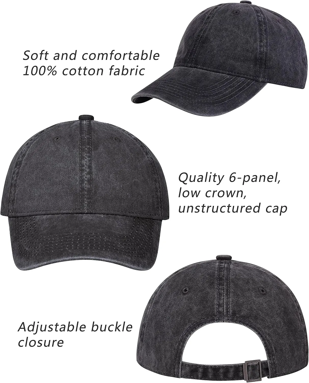 TSSGBL Vintage Cotton Washed Baseball Caps Unstructured Low Profile Adjustable Distressed Dad Hat for Men Women S-M-L-XXL