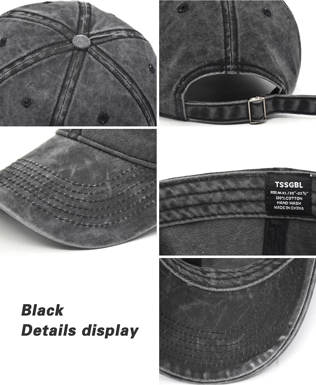 TSSGBL Vintage Cotton Washed Baseball Caps Unstructured Low Profile Adjustable Distressed Dad Hat for Men Women S-M-L-XXL