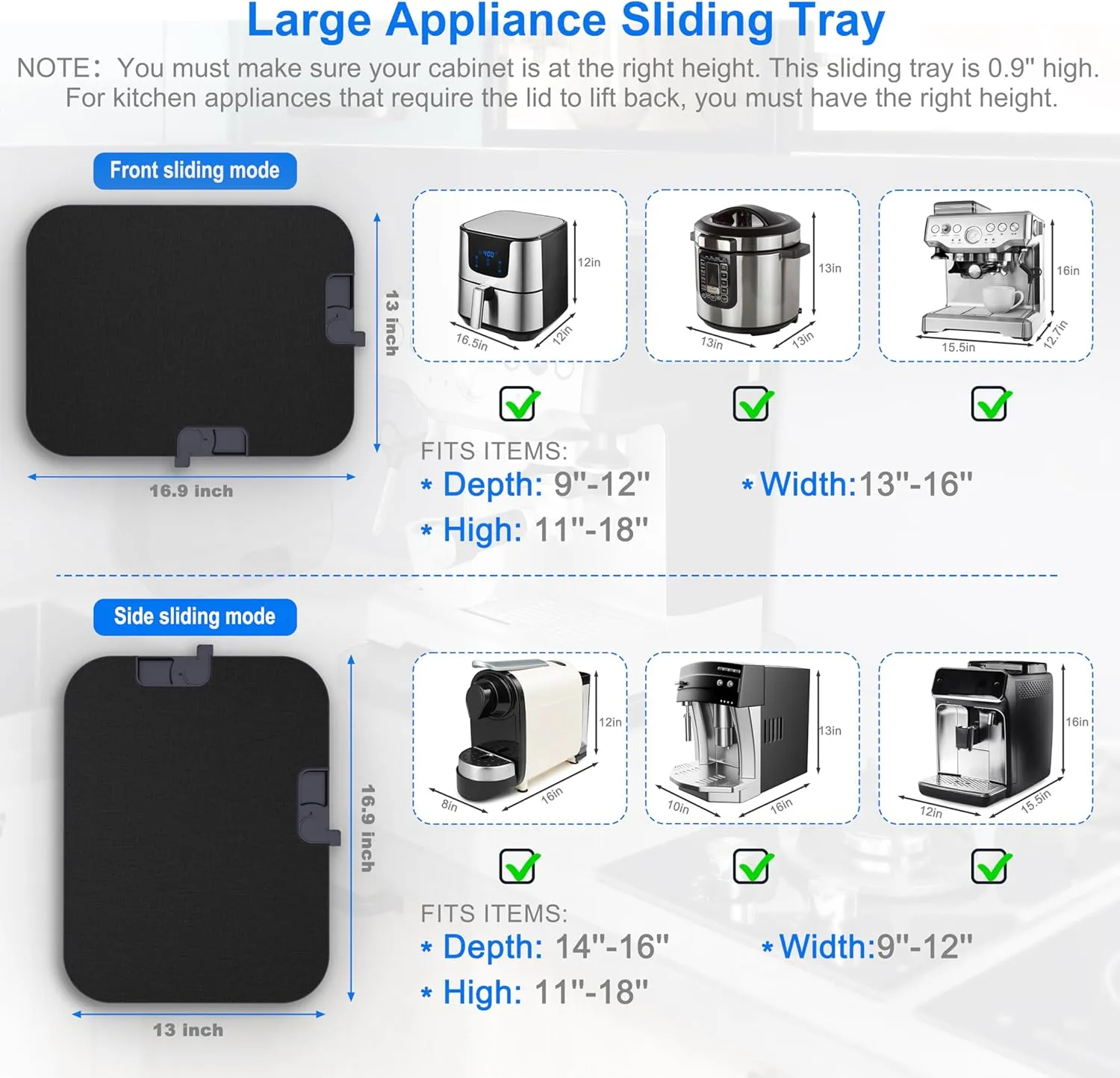 Two-Way Appliance Rolling Tray,16.9"x12.8"x0.9" Sliding Tray with 8 Wheels Load 110LBS, Extra Large Appliance Slider for Heavy Duty Stand Mixer Air Fryer Coffee Maker and Blender