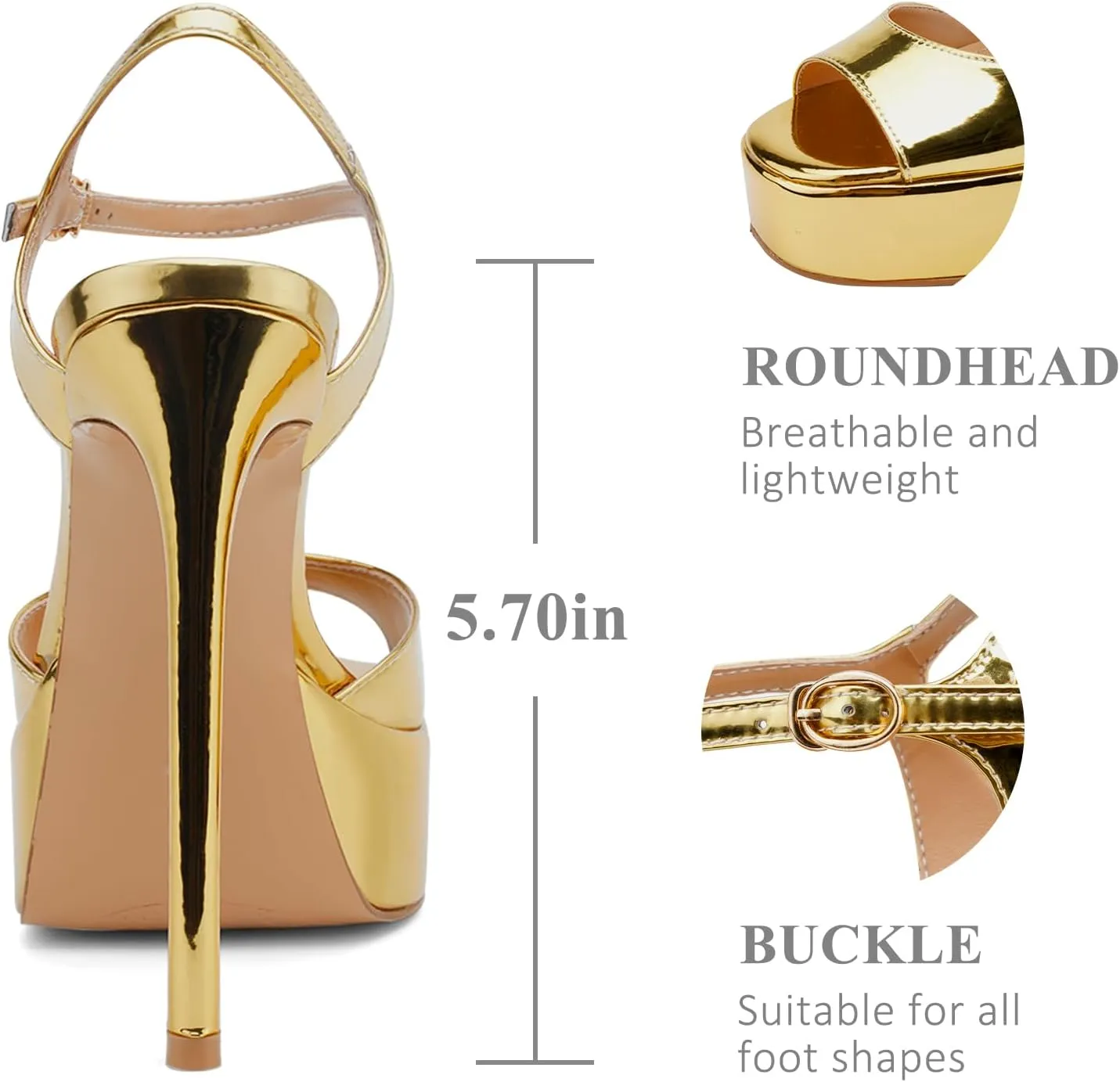UBWDU Stiletto High Platform Heels for Women Square Open Toe Ankle Strap Heeled Sandals Prom Dress Shoes