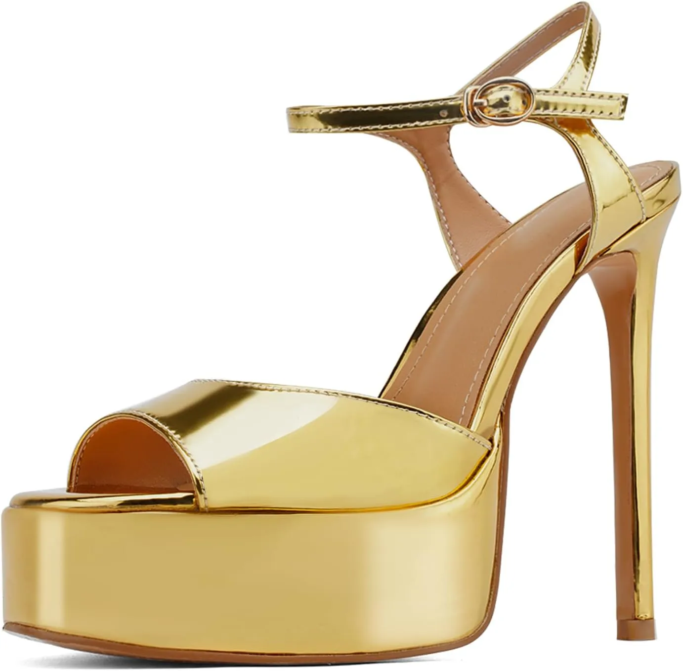 UBWDU Stiletto High Platform Heels for Women Square Open Toe Ankle Strap Heeled Sandals Prom Dress Shoes