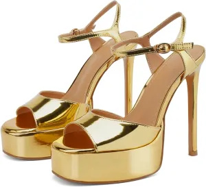 UBWDU Stiletto High Platform Heels for Women Square Open Toe Ankle Strap Heeled Sandals Prom Dress Shoes