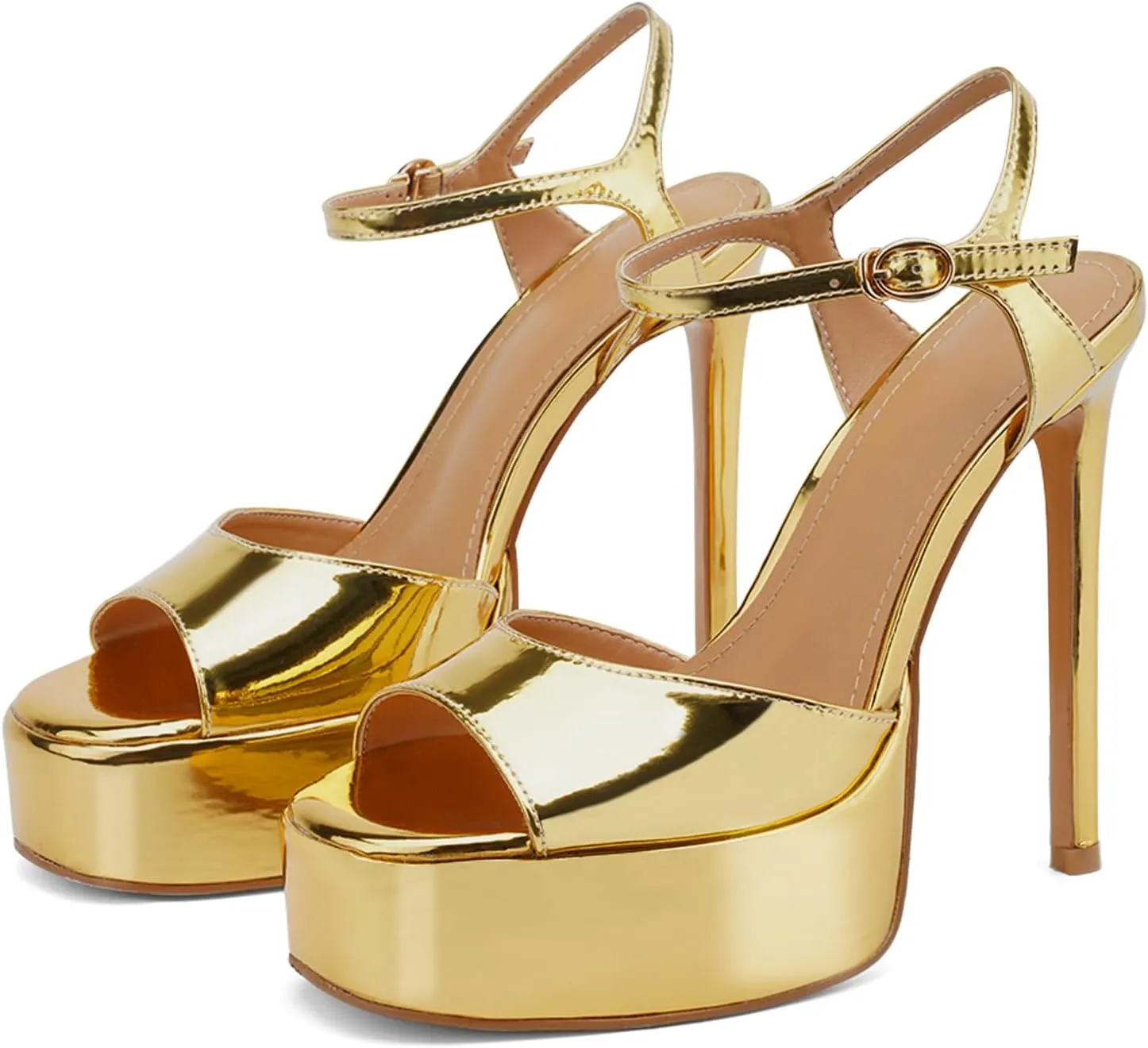 UBWDU Stiletto High Platform Heels for Women Square Open Toe Ankle Strap Heeled Sandals Prom Dress Shoes