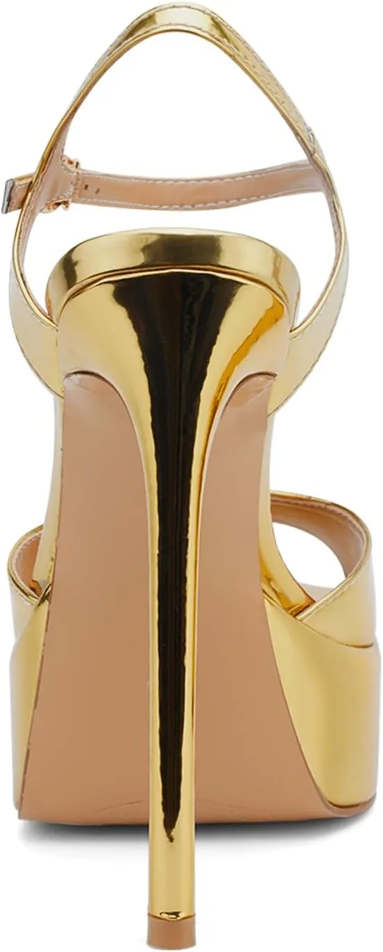UBWDU Stiletto High Platform Heels for Women Square Open Toe Ankle Strap Heeled Sandals Prom Dress Shoes