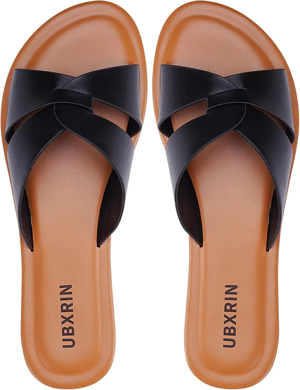 UBXRIN Womens Minimalist Memory Foam Comfortable Slide Sandals Summer Casual Soft Leather Flat Slippers
