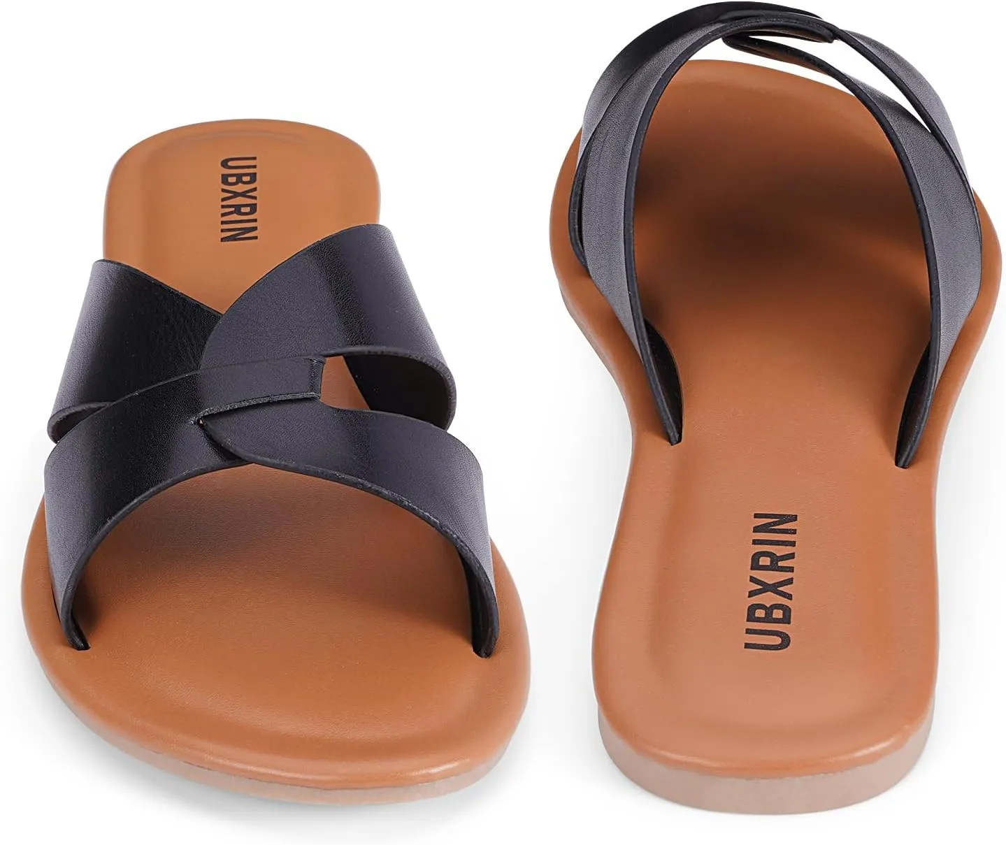 UBXRIN Womens Minimalist Memory Foam Comfortable Slide Sandals Summer Casual Soft Leather Flat Slippers