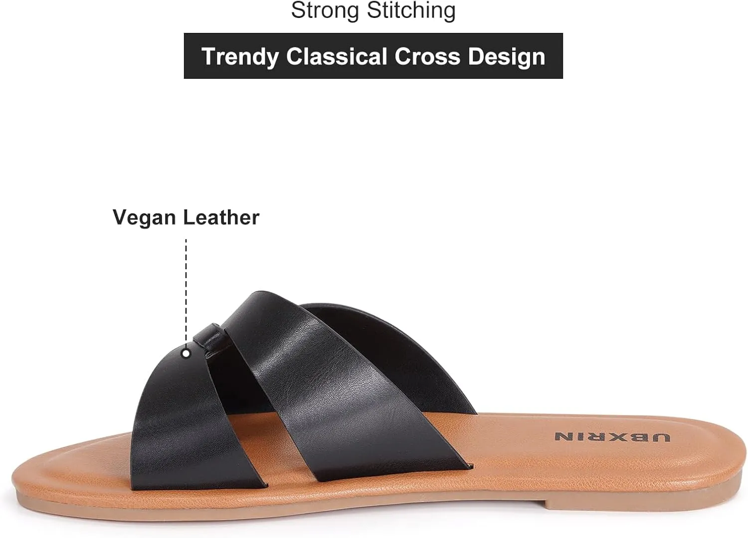 UBXRIN Womens Minimalist Memory Foam Comfortable Slide Sandals Summer Casual Soft Leather Flat Slippers