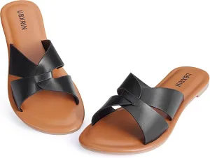 UBXRIN Womens Minimalist Memory Foam Comfortable Slide Sandals Summer Casual Soft Leather Flat Slippers