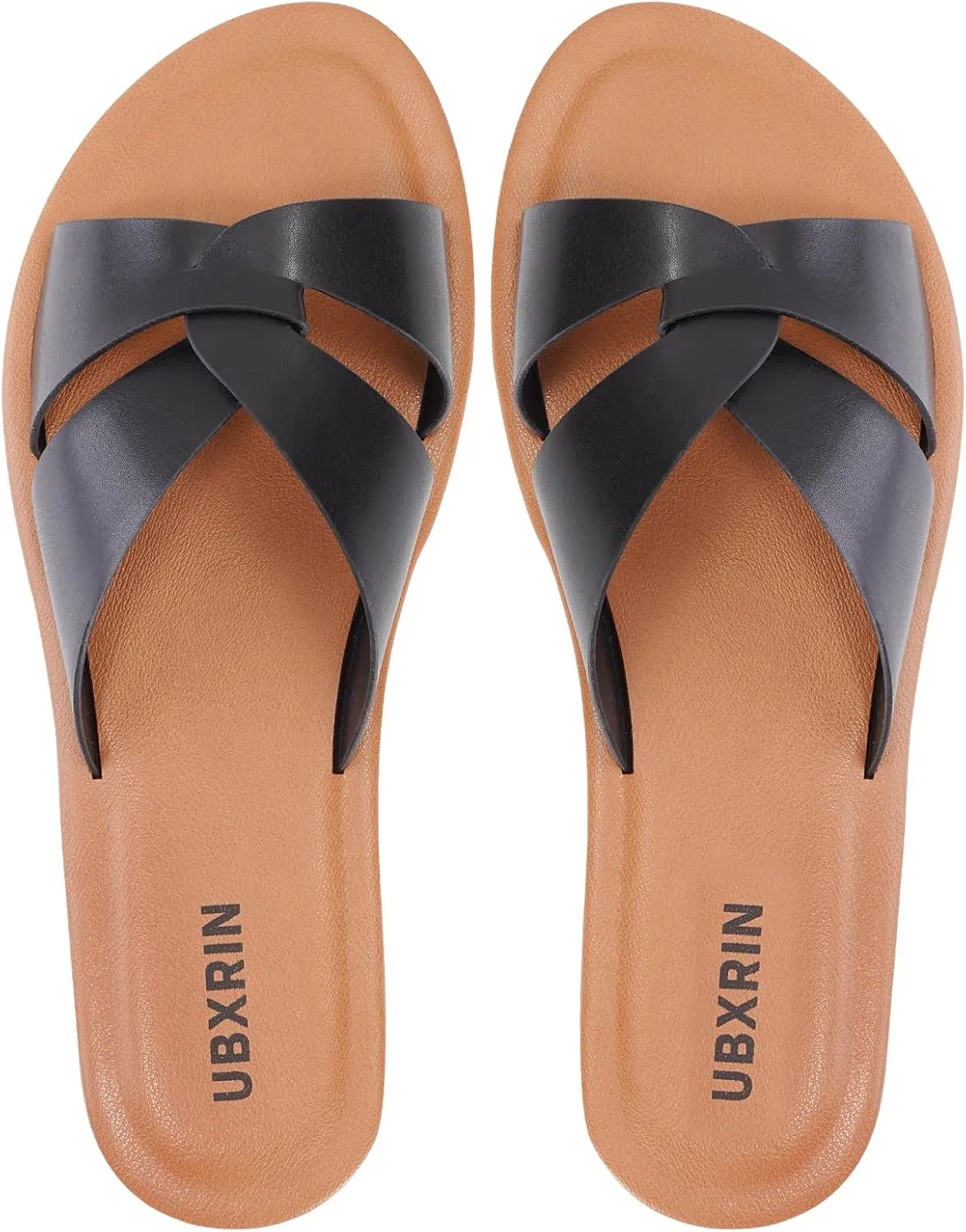 UBXRIN Womens Minimalist Memory Foam Comfortable Slide Sandals Summer Casual Soft Leather Flat Slippers