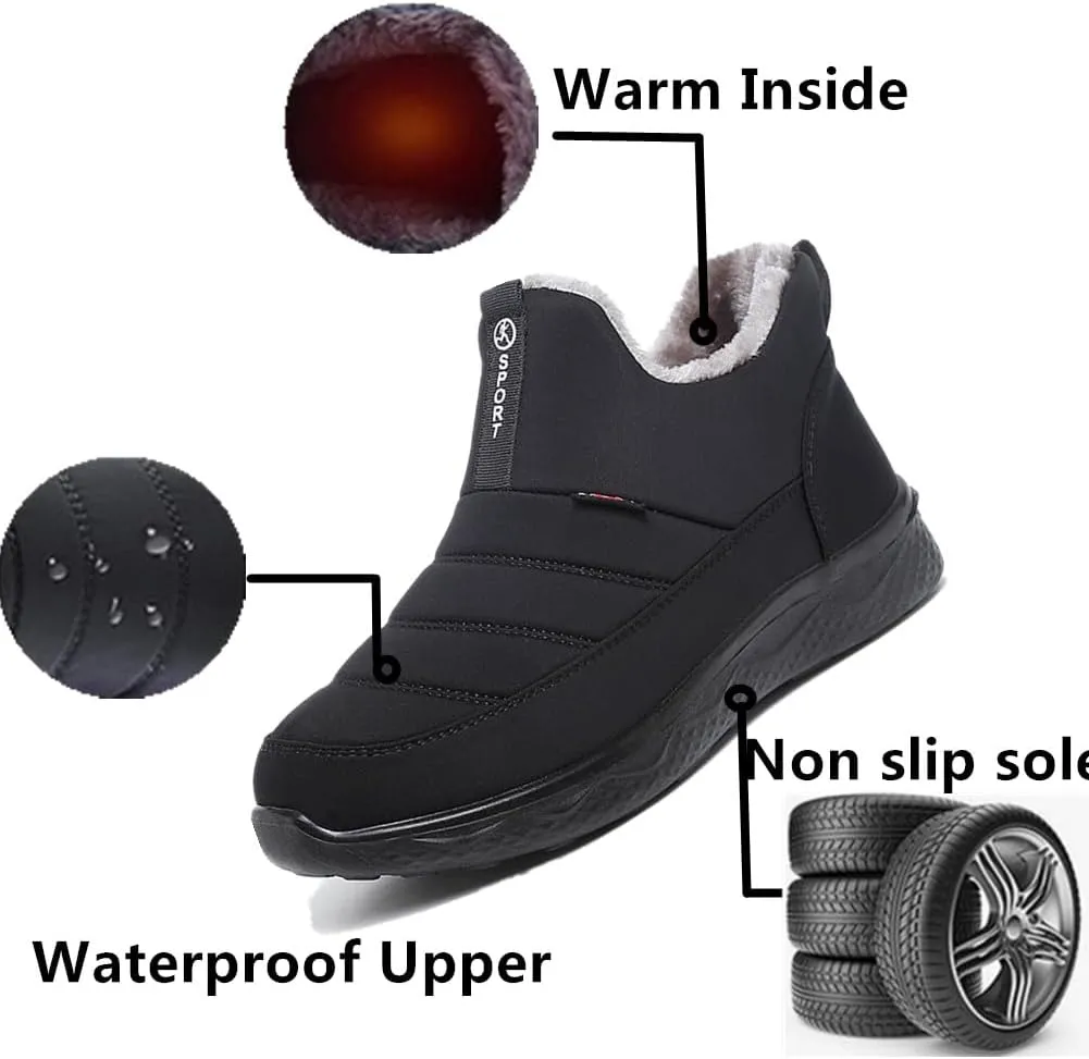 UIKGITP Womens Winter Tarpauli Boots Waterproof Snow Fur Lined Warm Platform Ankle Slip On Stylish Fuzzy Youth Women Booties