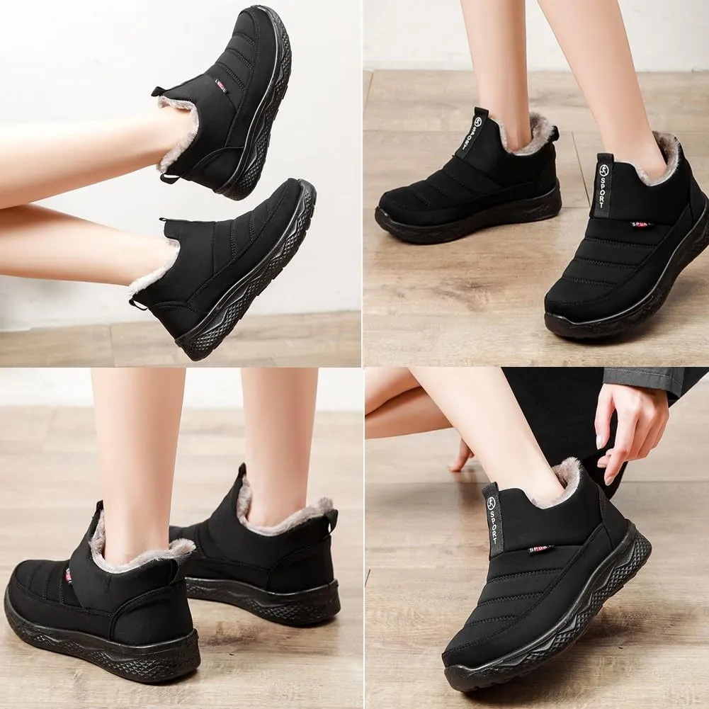 UIKGITP Womens Winter Tarpauli Boots Waterproof Snow Fur Lined Warm Platform Ankle Slip On Stylish Fuzzy Youth Women Booties