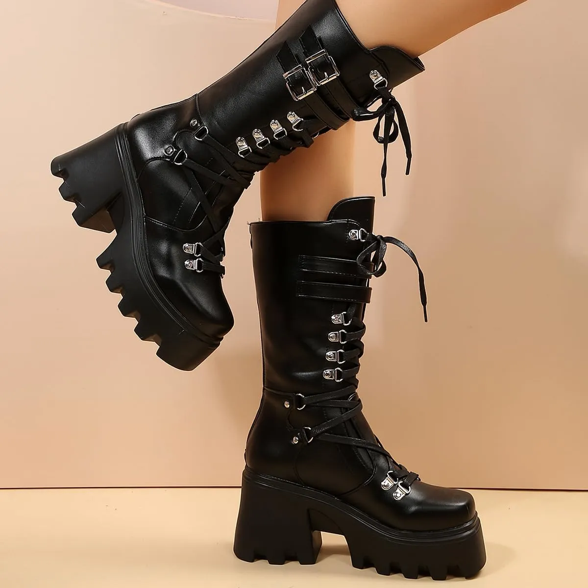 Ulalaza Women Mary Jane Dress Pumps Lolita Shoes Cute Platform Gothic Double Ankle Strap Round Toe Chunky Heel Uniform Pumps Shoes Perfect for School Party Business Work Dance Date Night Club