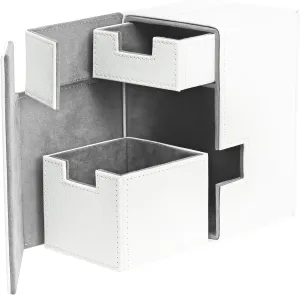 Ultimate Guard Flip 'n' Tray 100 , Deck Case for 100 Double-Sleeved TCG Cards   Dice Tray, White/Grey, Magnetic Closure & Microfiber Inner Lining