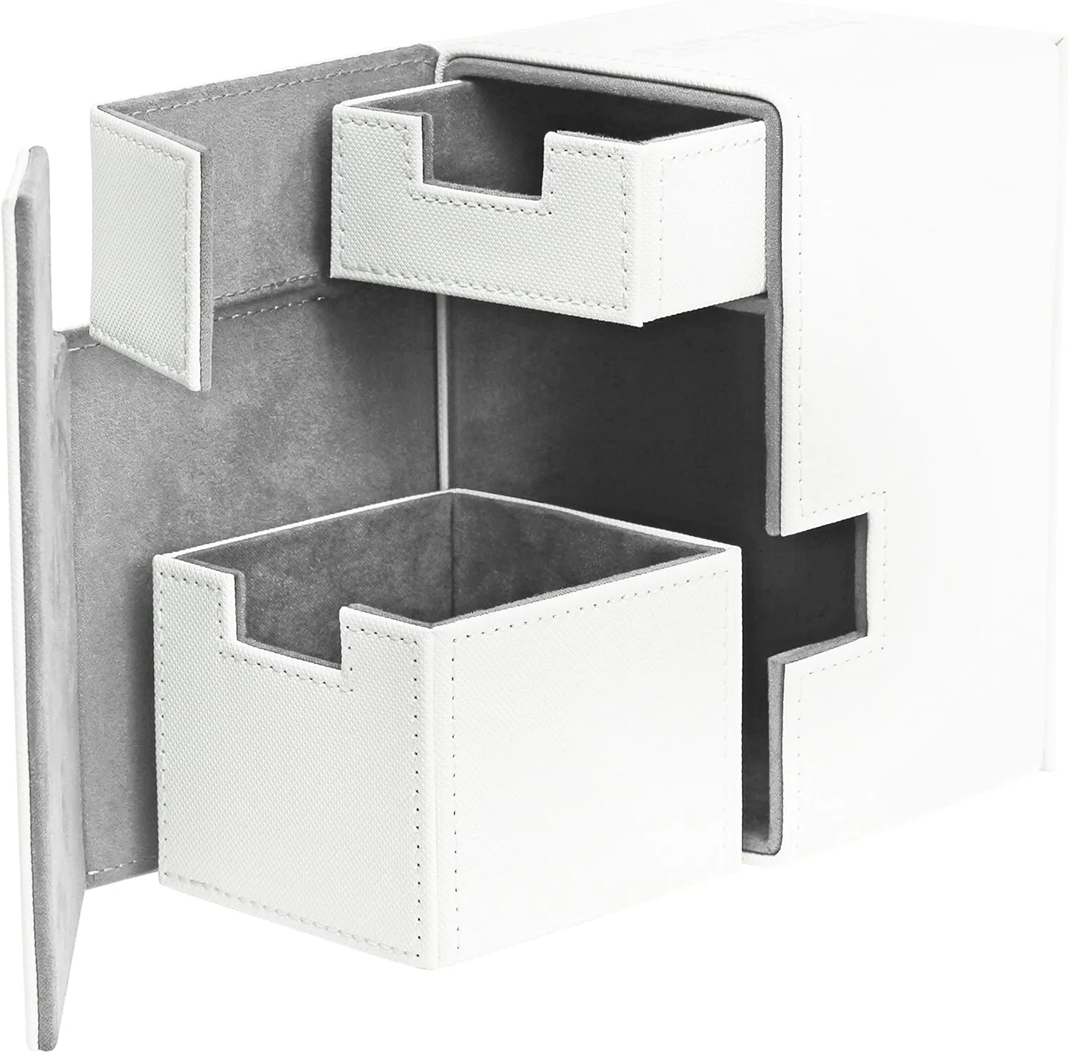 Ultimate Guard Flip 'n' Tray 100 , Deck Case for 100 Double-Sleeved TCG Cards   Dice Tray, White/Grey, Magnetic Closure & Microfiber Inner Lining