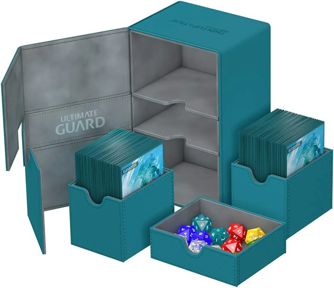 Ultimate Guard Flip 'n' Tray 160 , Deck Case for 160 Double-Sleeved TCG Cards   Dice Tray, Petrol/Grey, Ind. Magnetic Closure & Microfiber Lining