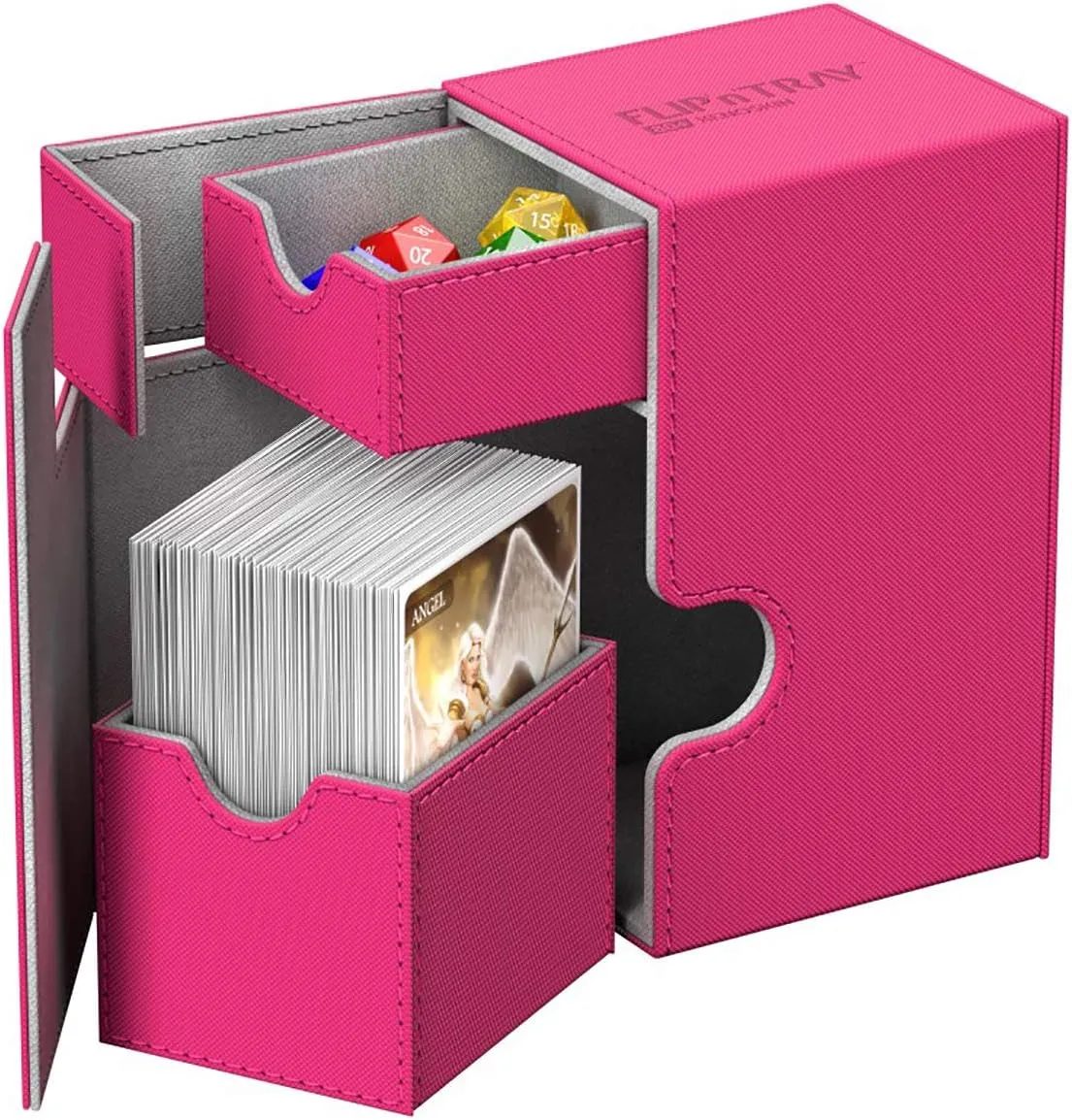 Ultimate Guard Flip 'n' Tray 80 , Deck Case for 80 Double-Sleeved TCG Cards   Dice Tray, Pink/Grey, Independent Magnetic Closure & Microfiber Lining