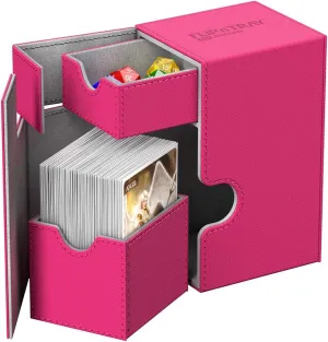 Ultimate Guard Flip 'n' Tray 80 , Deck Case for 80 Double-Sleeved TCG Cards   Dice Tray, Pink/Grey, Independent Magnetic Closure & Microfiber Lining