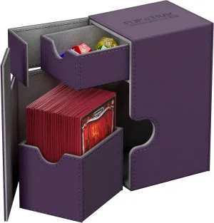 Ultimate Guard Flip 'n' Tray 80 , Deck Case for 80 Double-Sleeved TCG Cards   Dice Tray, Purple/Grey, Independent Magnetic Closure & Microfiber Lining