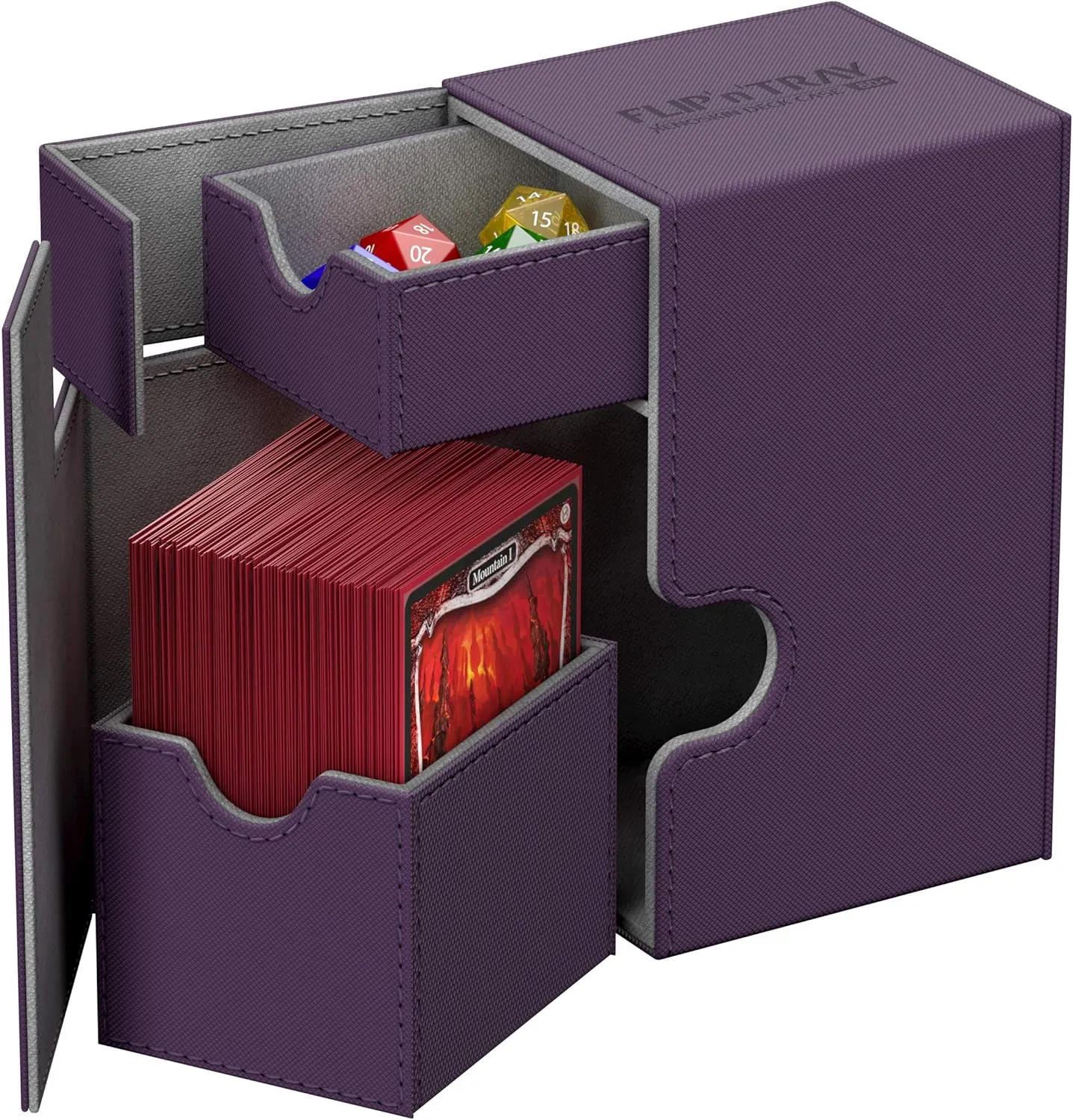 Ultimate Guard Flip 'n' Tray 80 , Deck Case for 80 Double-Sleeved TCG Cards   Dice Tray, Purple/Grey, Independent Magnetic Closure & Microfiber Lining