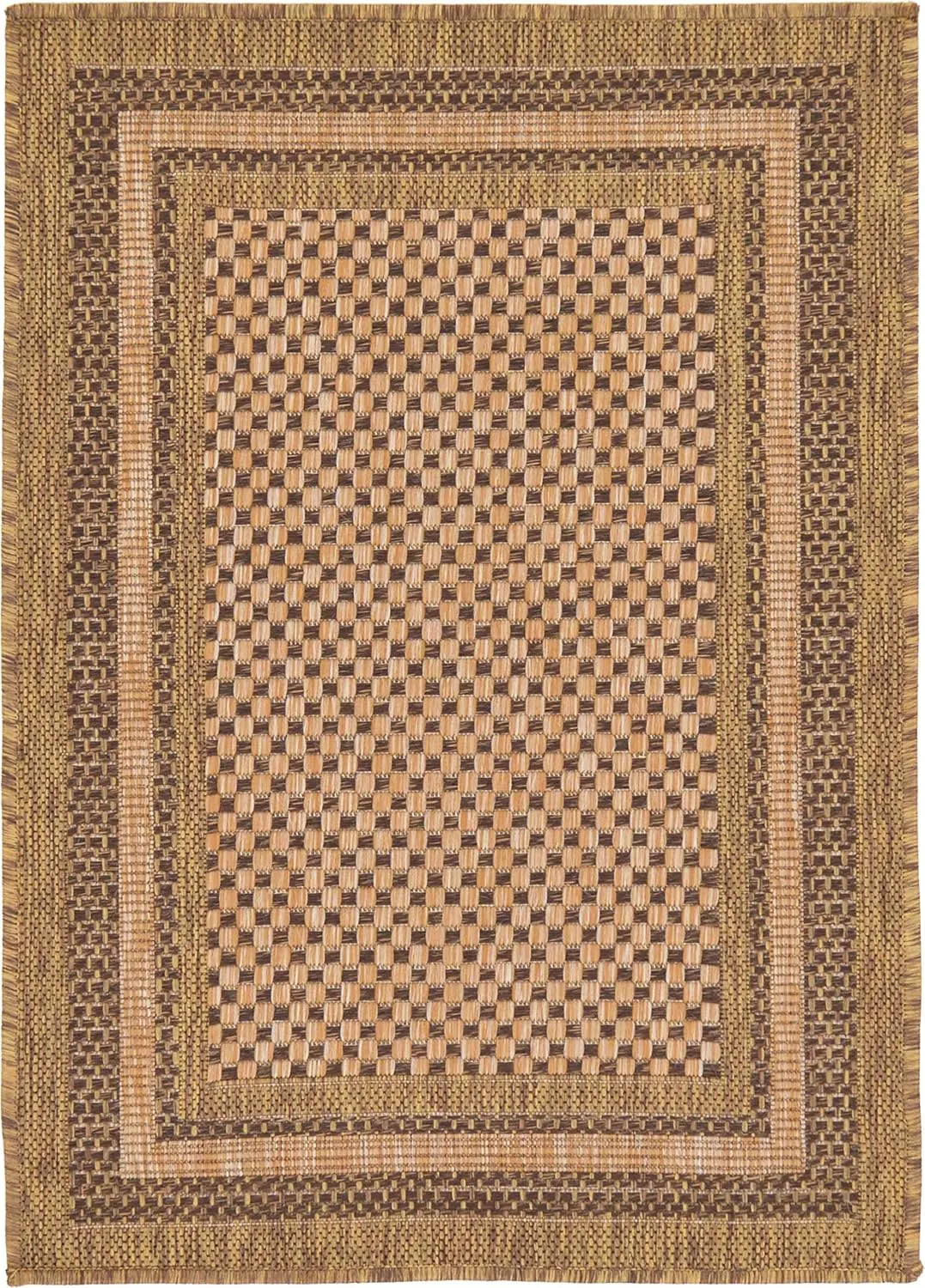 Unique Loom Outdoor Border Collection Area Rug - Multi Border (2' 2" x 3' Rectangle, Light Brown/ Brown)