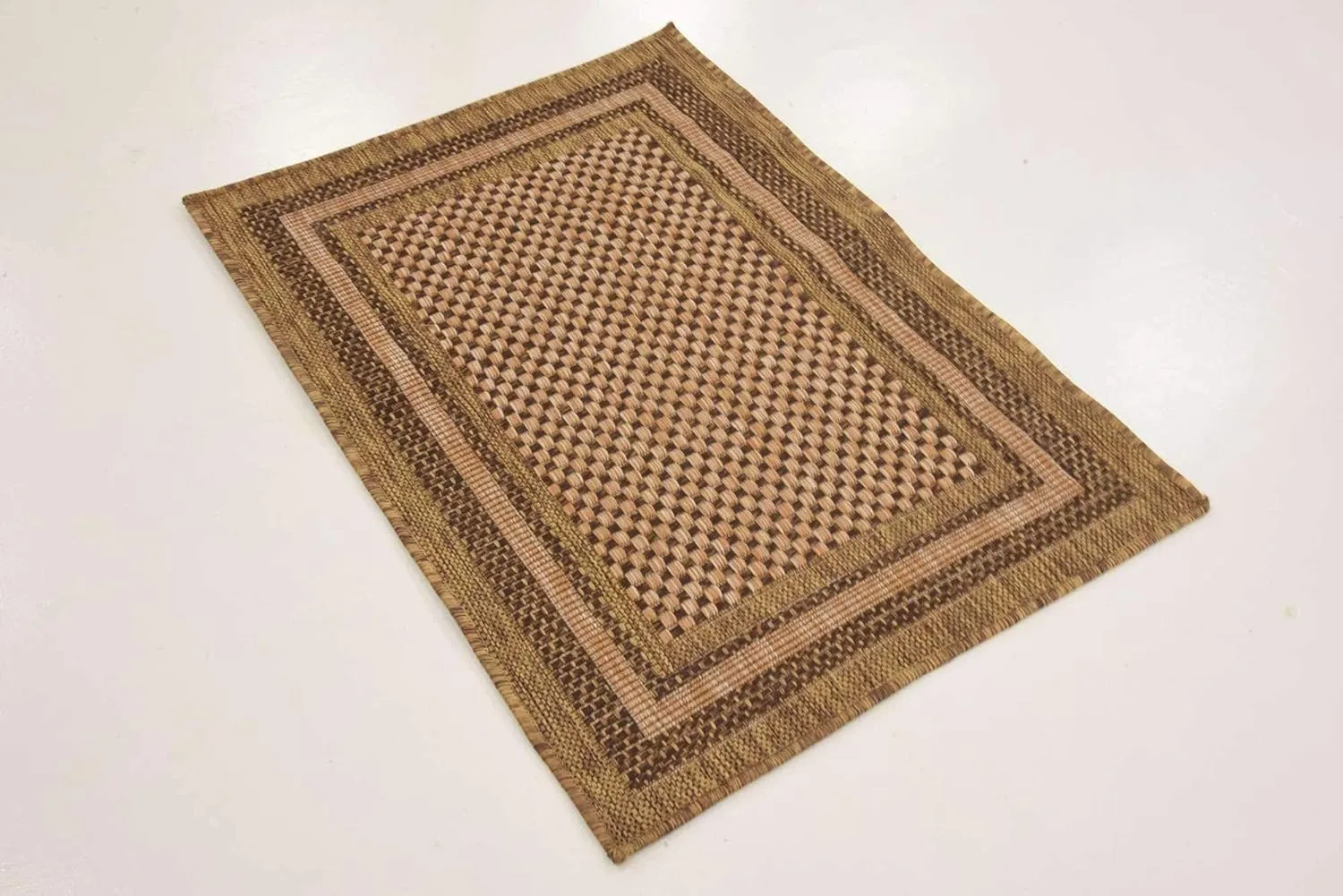 Unique Loom Outdoor Border Collection Area Rug - Multi Border (2' 2" x 3' Rectangle, Light Brown/ Brown)