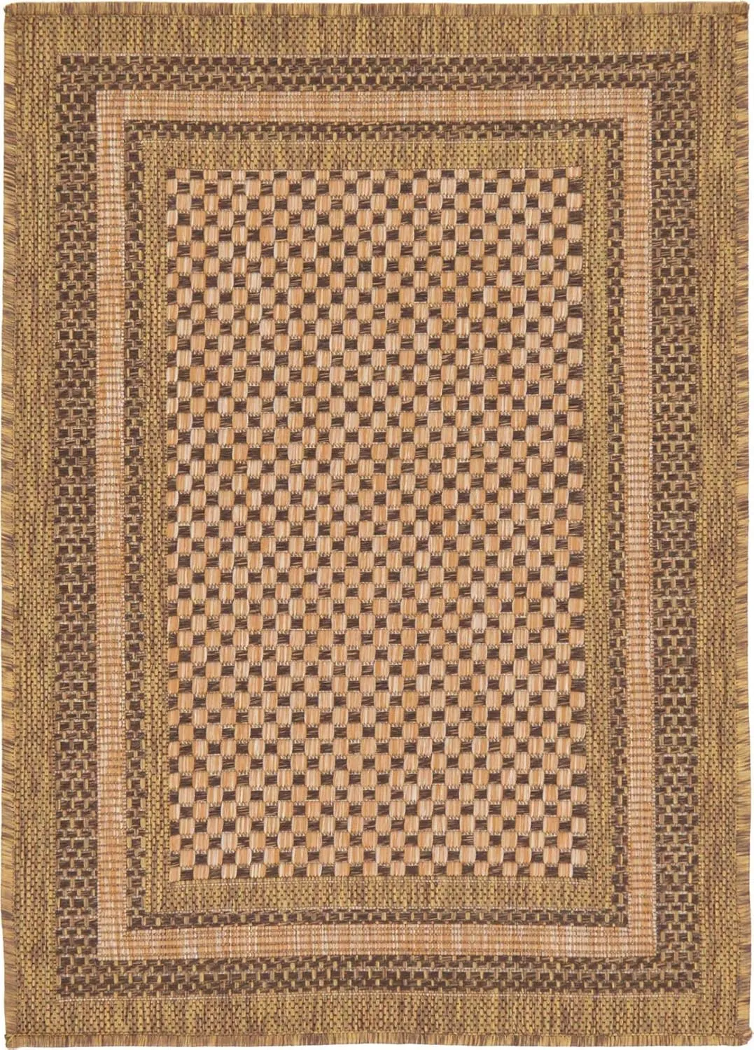 Unique Loom Outdoor Border Collection Area Rug - Multi Border (2' 2" x 3' Rectangle, Light Brown/ Brown)