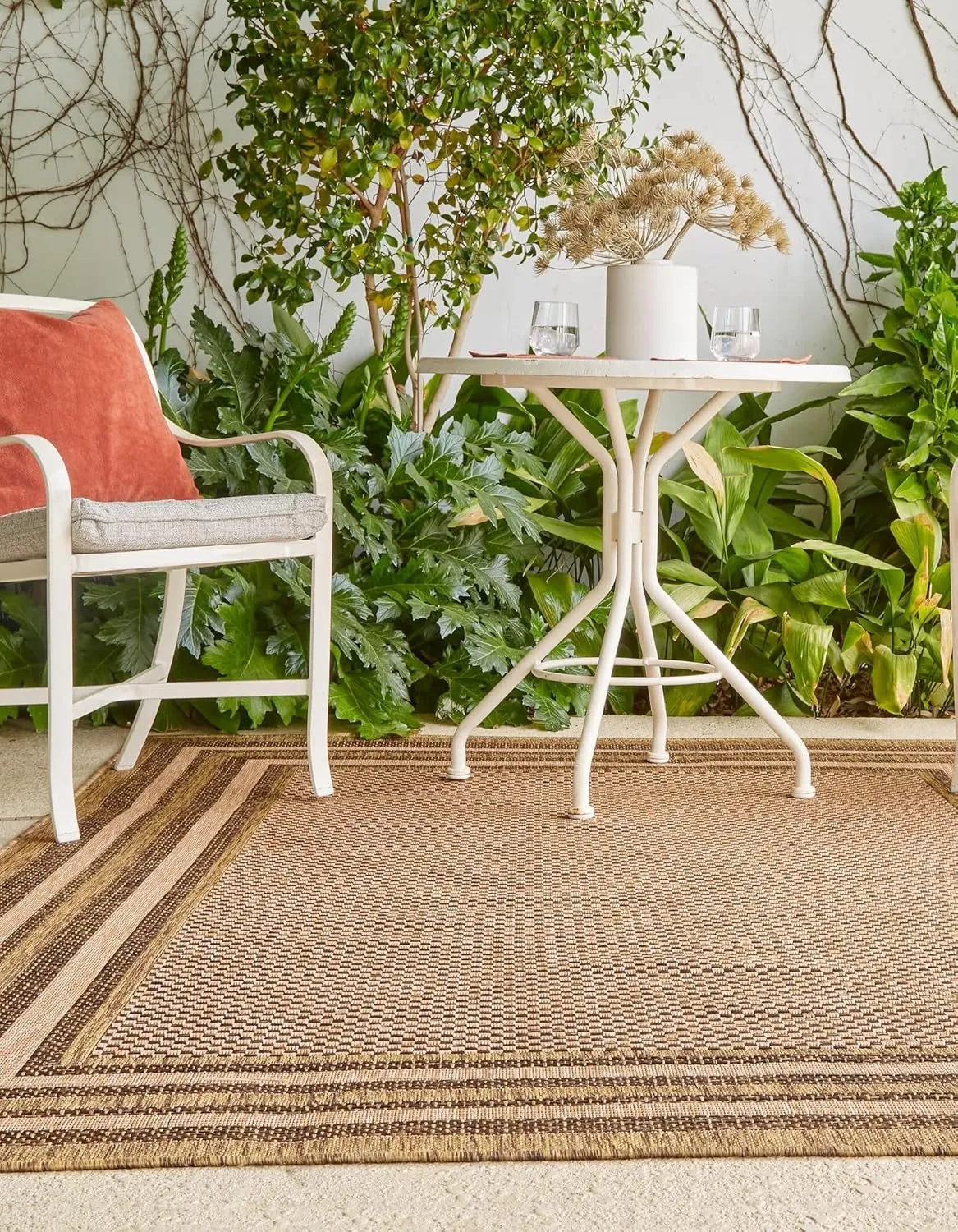 Unique Loom Outdoor Border Collection Area Rug - Multi Border (2' 2" x 3' Rectangle, Light Brown/ Brown)