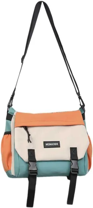 Unisex Flap Crossbody Bag Large Capacity Casual Shoulder Bag Contrast Color Simple Postman Bag for College Travel Bu