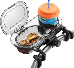 Universal Stroller Snack Tray: Cup Holder Tray with Silicone Flexible Arms Grip Stroller Tray with Dust Cover - Stroller Tray Attachment with Cups Holder for Baby & Toddler Stroller Accessories