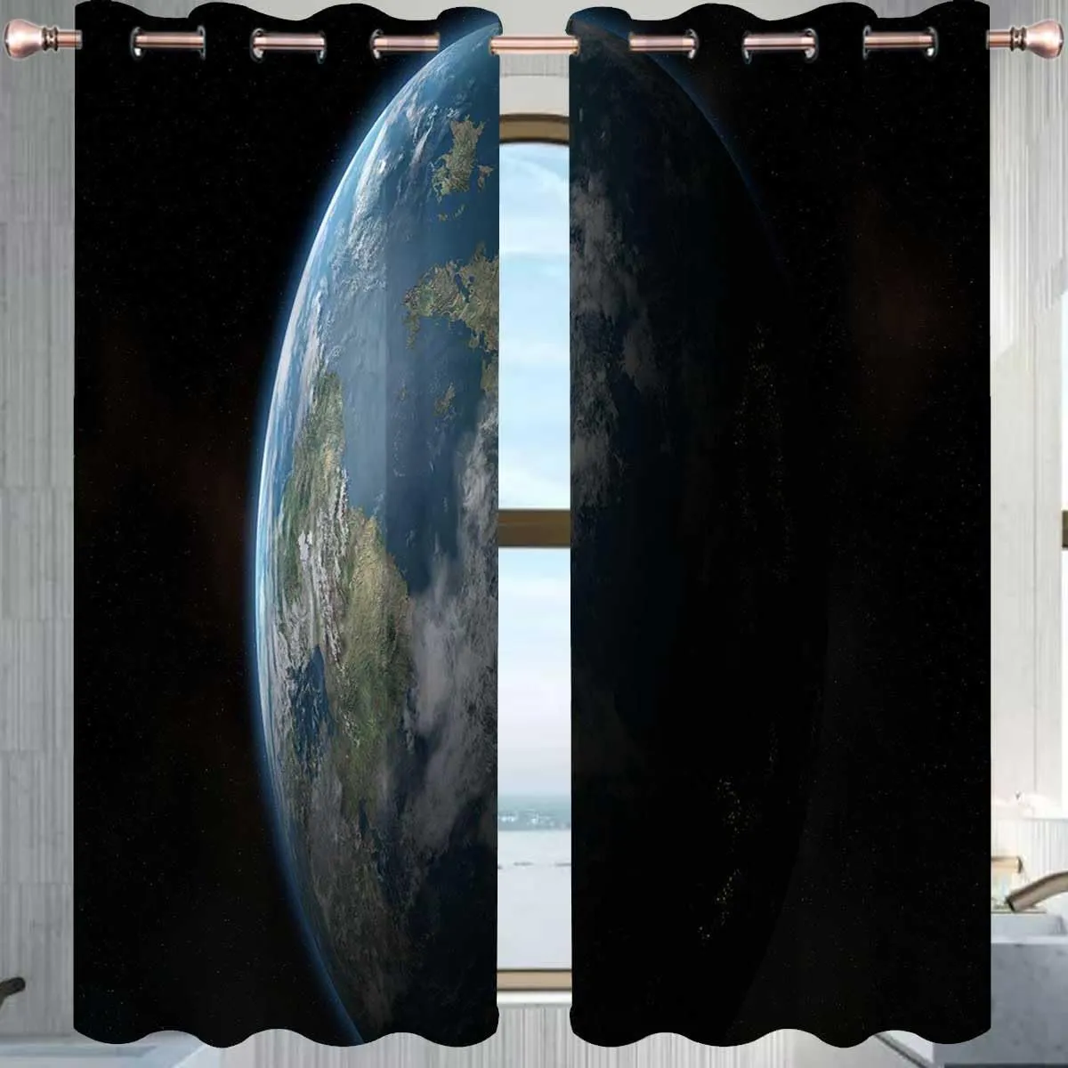 Universe Blackout Curtains Grommet,Planet Slide Door Curtain Boho Drapes 55in Width by 72in Height