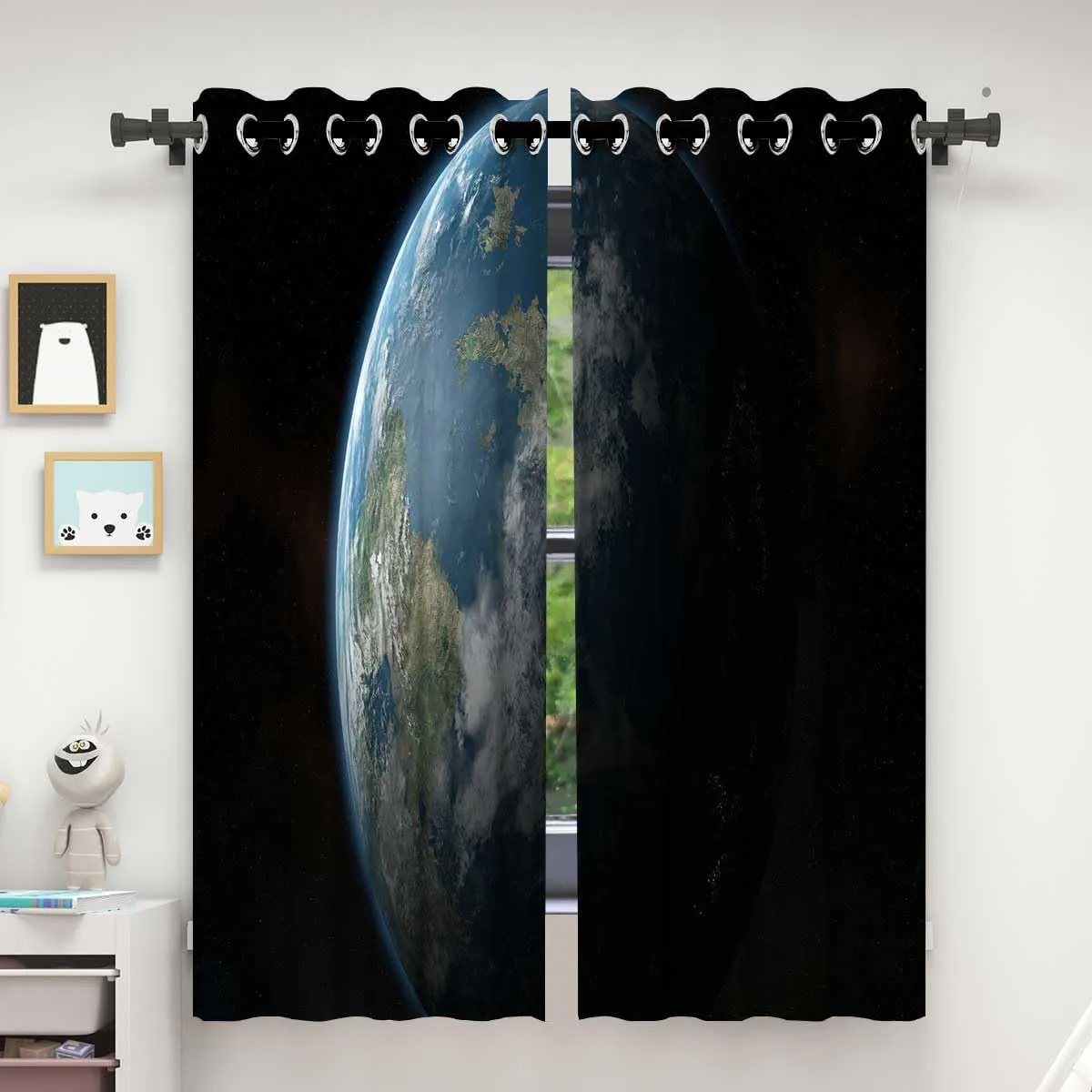 Universe Blackout Curtains Grommet,Planet Slide Door Curtain Boho Drapes 55in Width by 72in Height