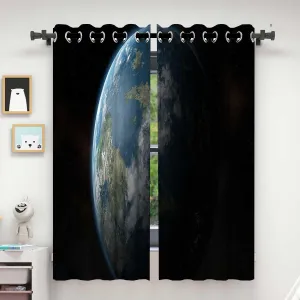 Universe Blackout Curtains Grommet,Planet Slide Door Curtain Boho Drapes 55in Width by 72in Height